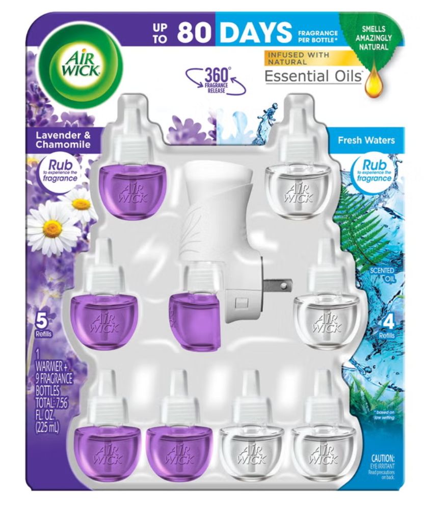 Airwick Essential Oils Air Freshener, Assorted Scents, 1 Unit with 9 Refills Item 1479425