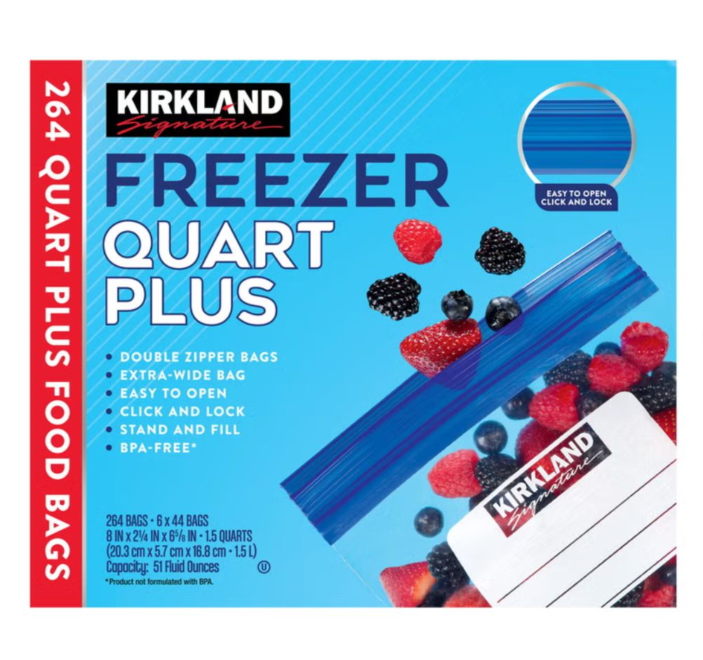 Kirkland Signature Freezer Quart Plus Bags, 264-count Item 1843112