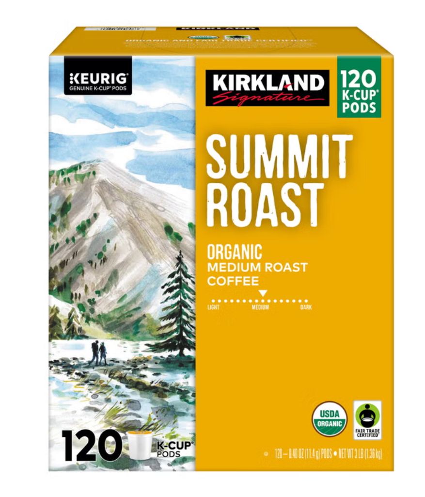 Kirkland Signature Coffee Organic Summit Roast K-Cup Pod, 120 count Organic Item: 4054210