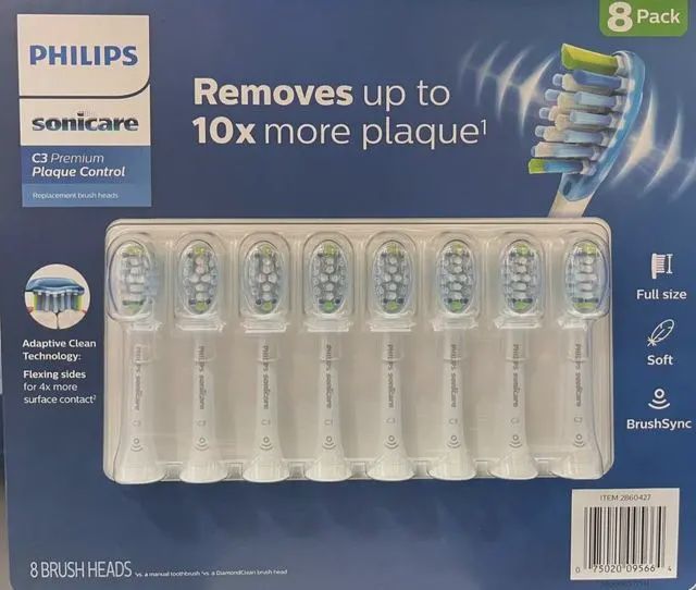 Philips Sonicare C3 Two-in-One Replacement Electric Toothbrush Heads, Soft Bristle, Plaque Removal and Whitening, 8-pack Item 2228183