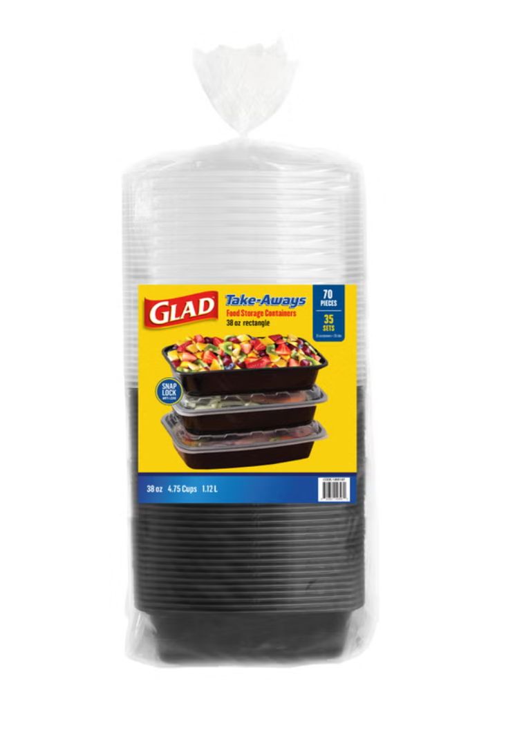 Glad Take-Aways Food Storage Containers with Lids, 38 oz Rectangle, 35-sets Item 1895187