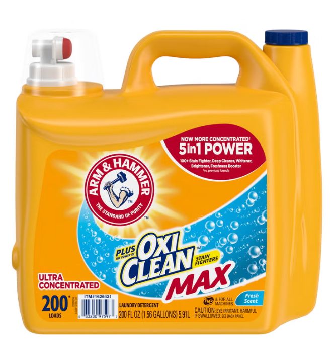Arm &amp; Hammer Plus OxiClean Max HE Liquid Laundry Detergent, Fresh, 200 Loads, 200 fl oz Item 2626431