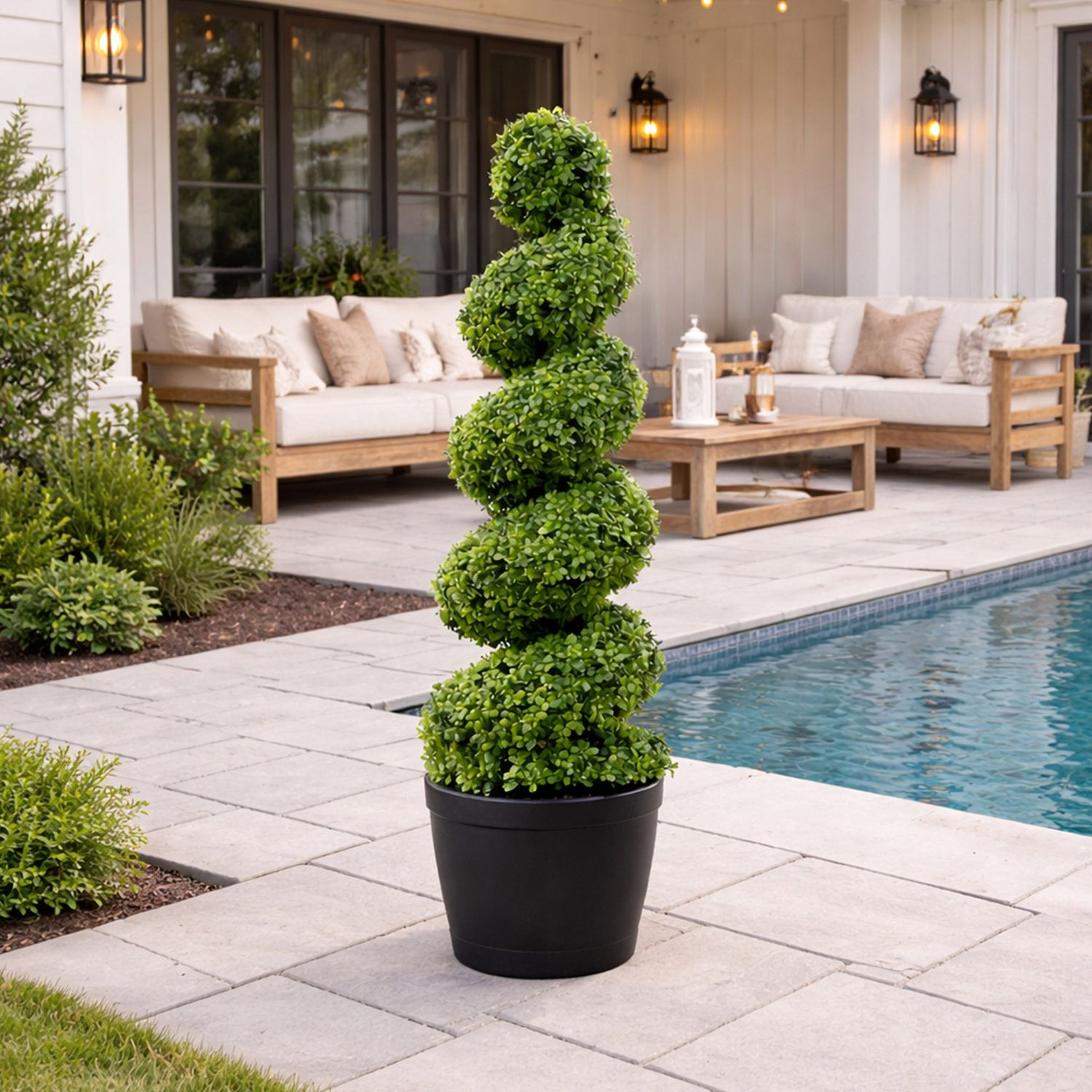 Faux 4' UV Resistant Spiral Boxwood Topiary Tree Item 1862031