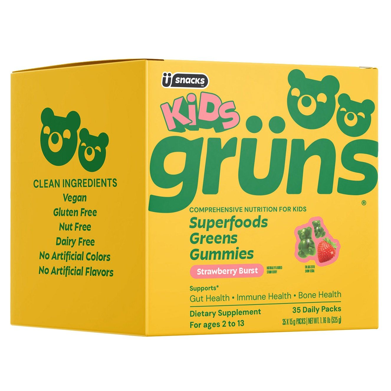 Kids Grüns Superfood Greens Strawberry Burst Flavored Gummies, 35 Daily Packs Item 2063186