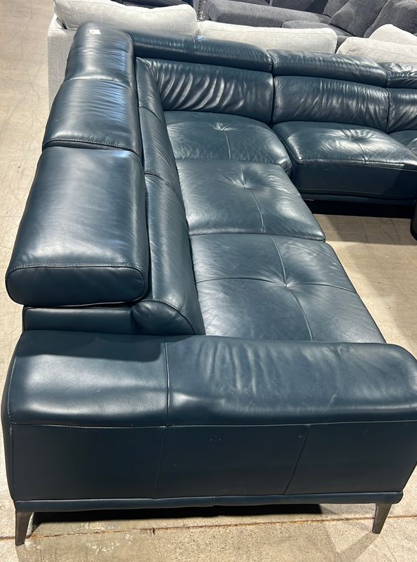 Abbyson Quinton Top Grain Leather Sectional with Adjustable Headrests, Blue Item 1695680