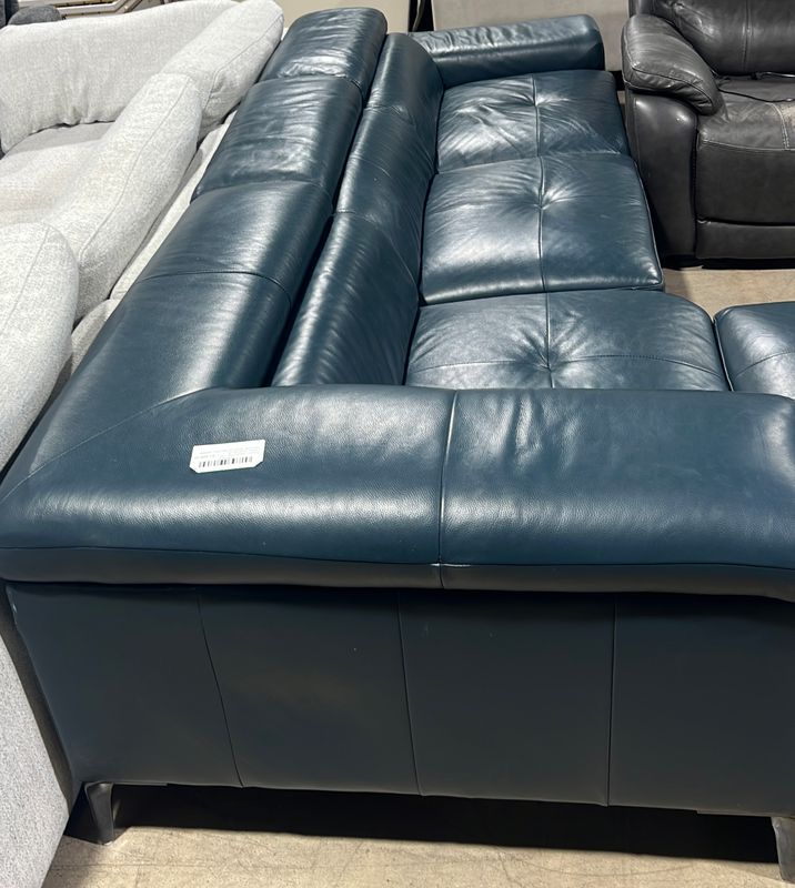 Abbyson Quinton Top Grain Leather Sectional with Adjustable Headrests, Blue Item 1695680