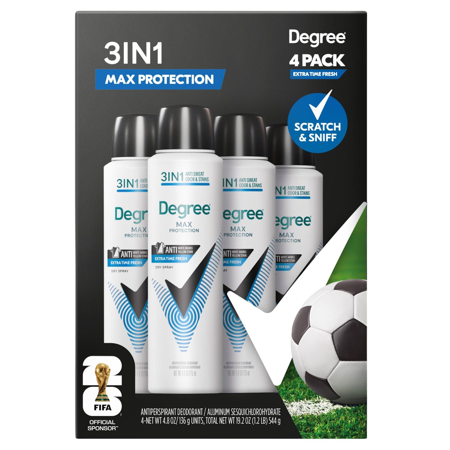 Degree Men's Max Protection 3-in-1 Fresh Dry Spray Antiperspirant, 4.8 oz, 4-Pack Item #2013941