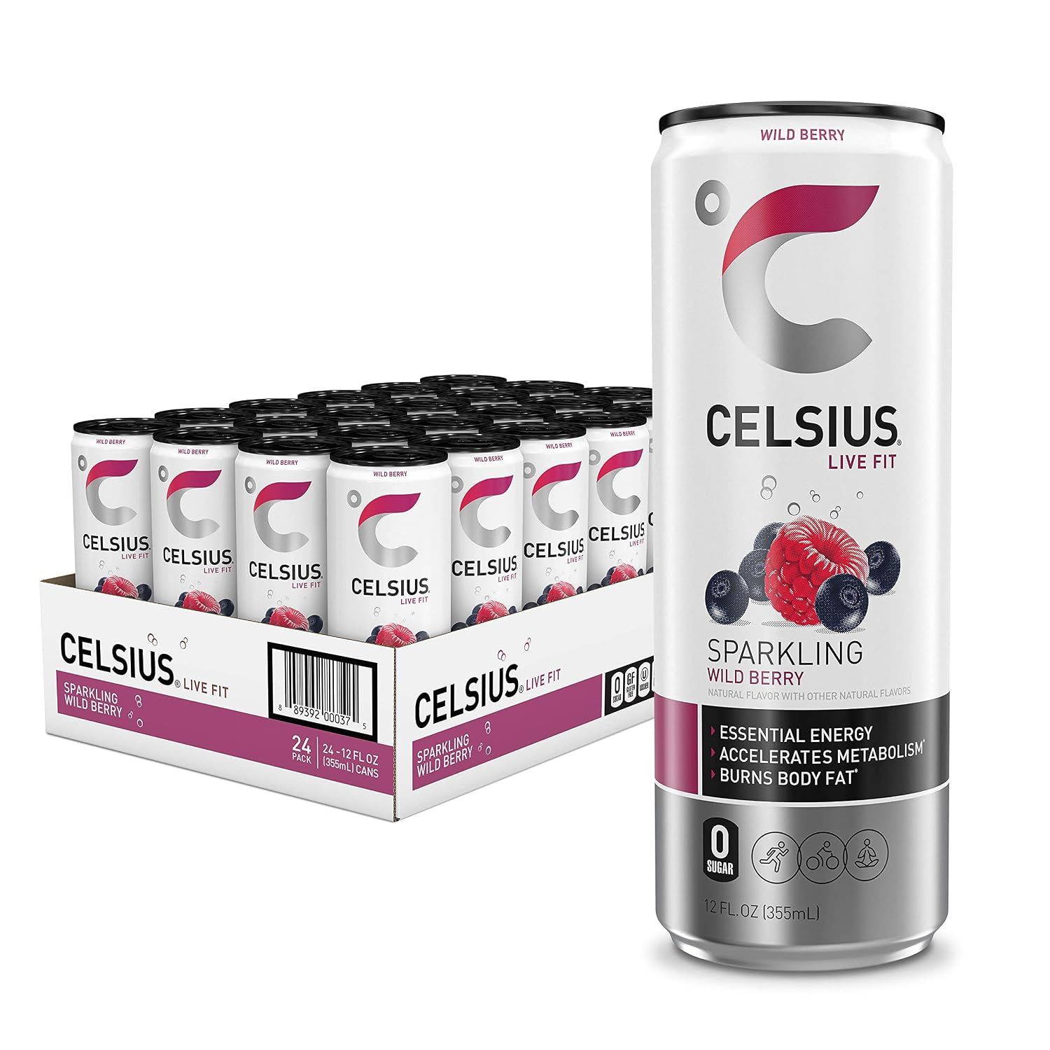 Celsius Sparkling Energy Drink, Wild Berry, 12 fl oz, 24-count Item 1731670