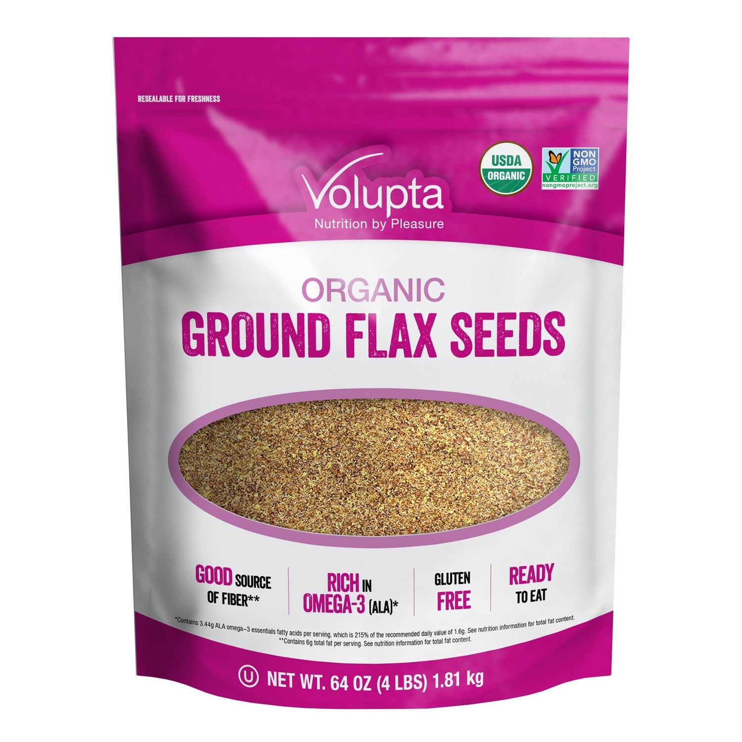 Volupta Organic Ground Flax Seeds 64 oz FOOD Item #1771162