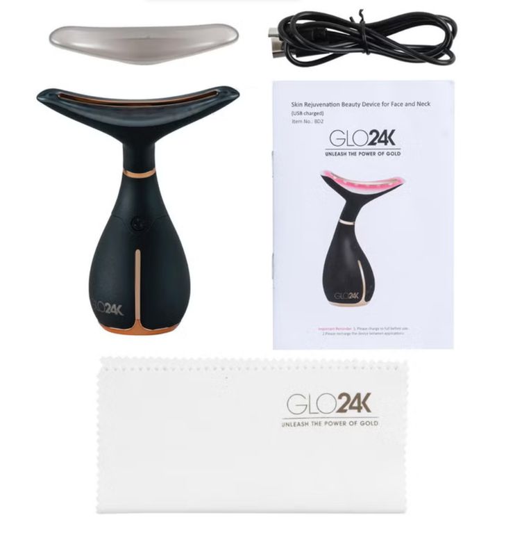 GLO24k Skin Rejuvenation Device for Face &amp; Neck + 1.7 fl oz Conductive Hydra Gel Item 1916759 | Model BD261