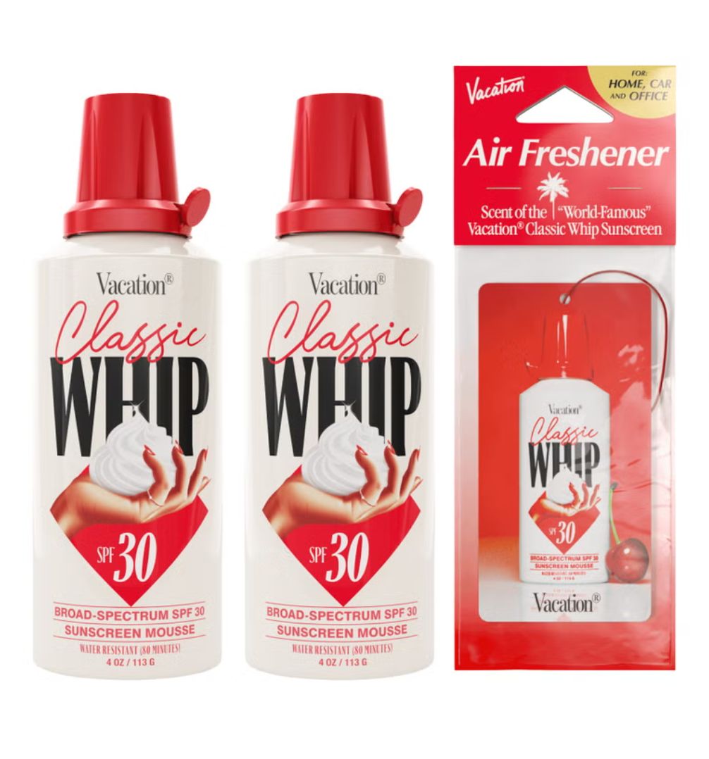 Vacation Classic Whip Sunscreen Mousse, SPF 30, 4 oz, 2-pack and Air Freshener Bundle Item 2035537