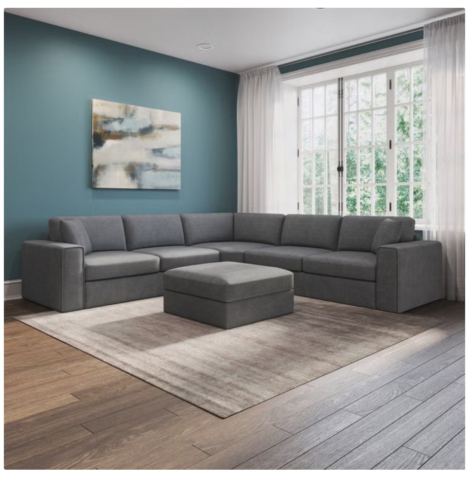 Thomasville Bryden Fabric Sectional with Storage Seats and Ottoman Item 1752669