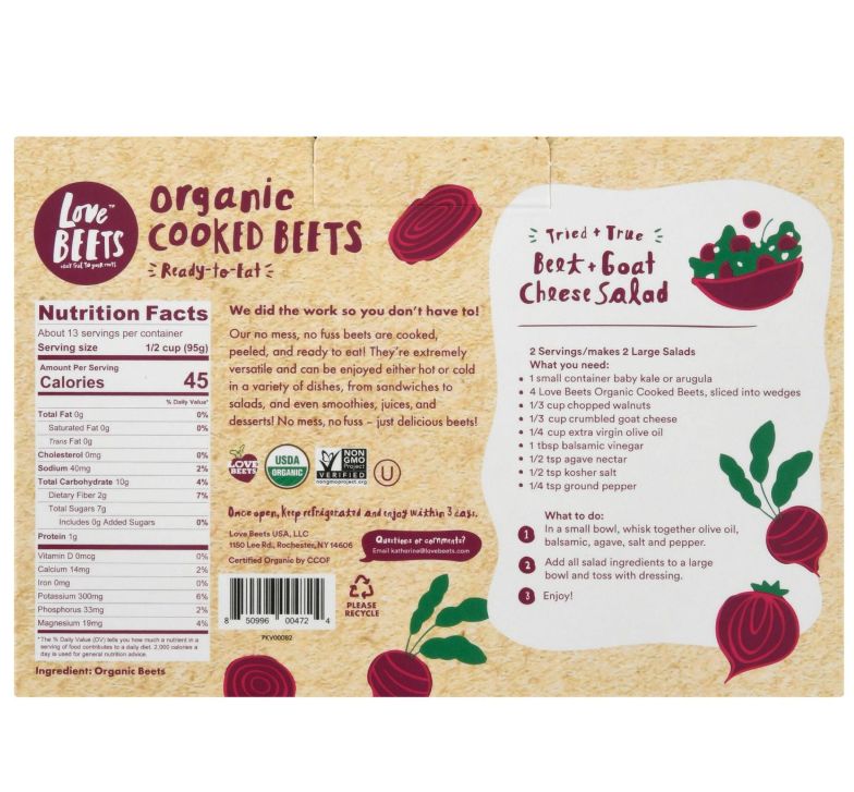 Love Beets Organic Cooked Beets, 42.3 oz Gluten-free • Organic Item: 1038672