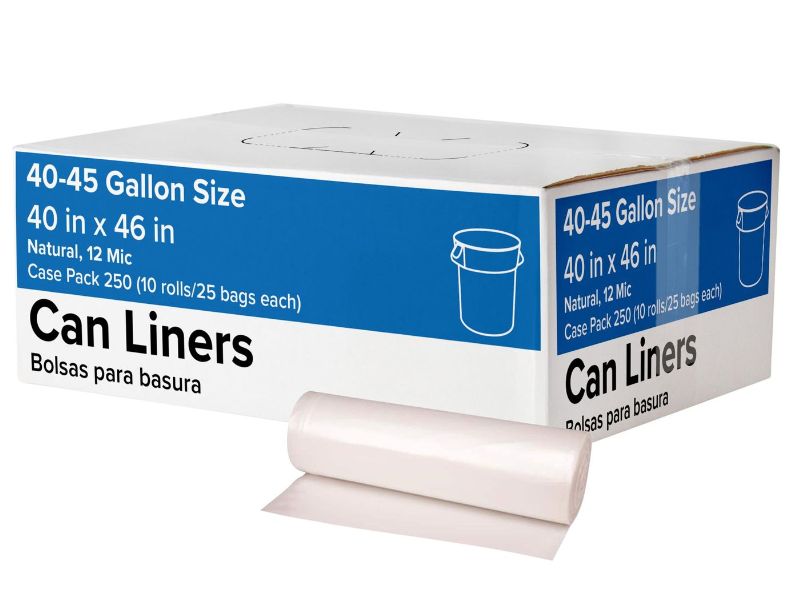 Trash Can Liners, 40-45 Gallon, 12 mic, Natural, 250 ct Item: 1904824