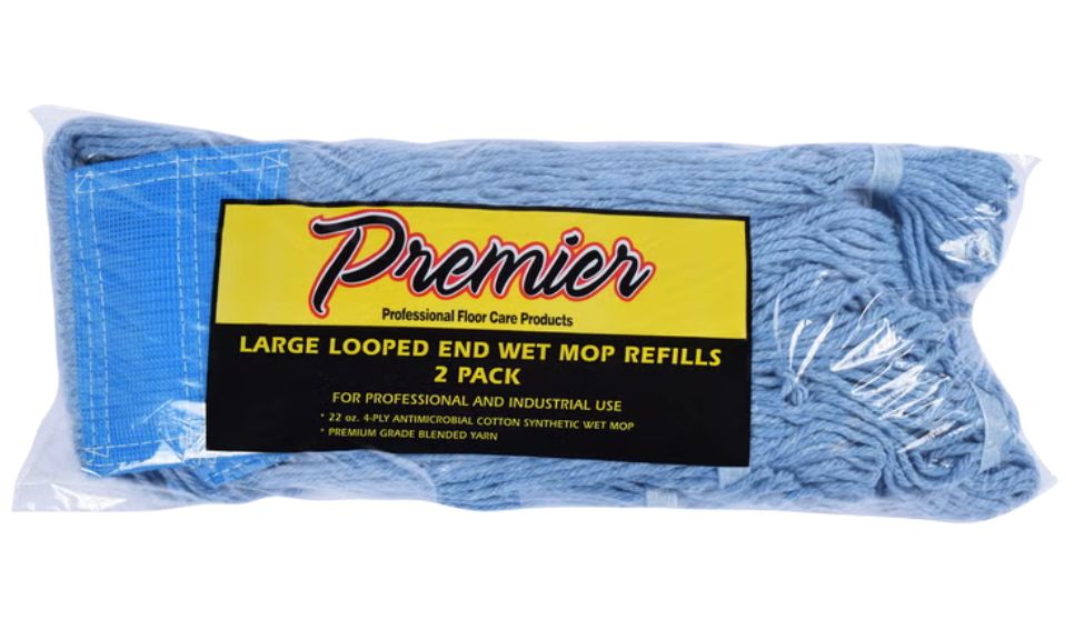 Premier Wet Mop Refill, Cotton, Large Looped End, Blue, 2 ct Item 1135053