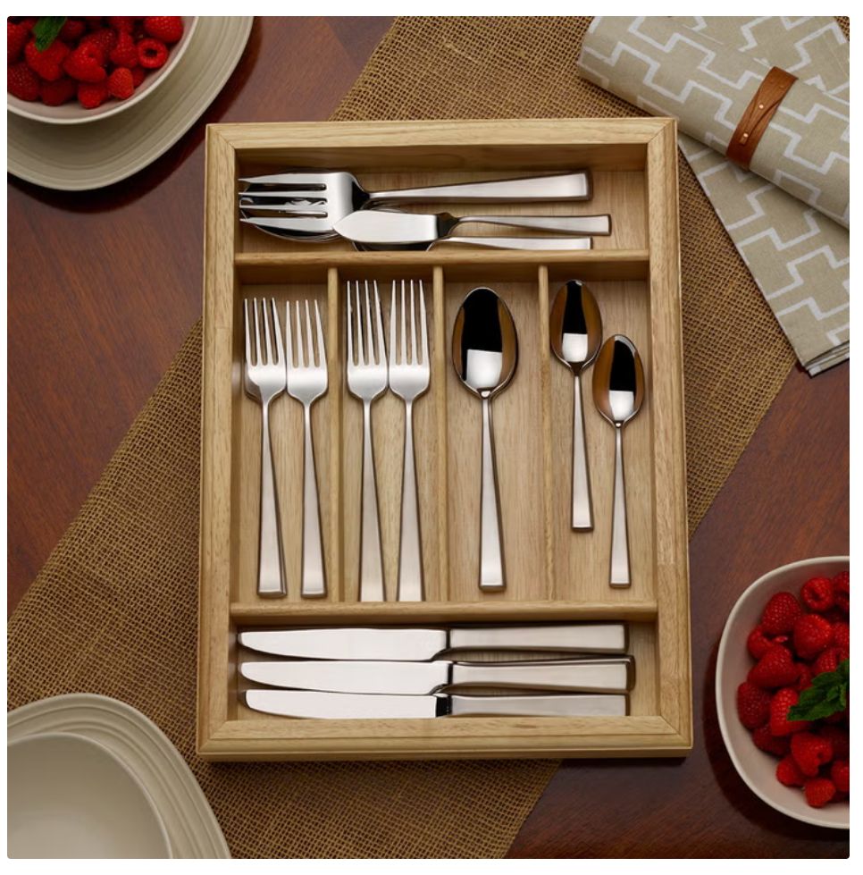 Mikasa Essex Satin 65-Piece Stainless Steel Flatware Set with Wood Caddy Item 1546169 | Model 5280577