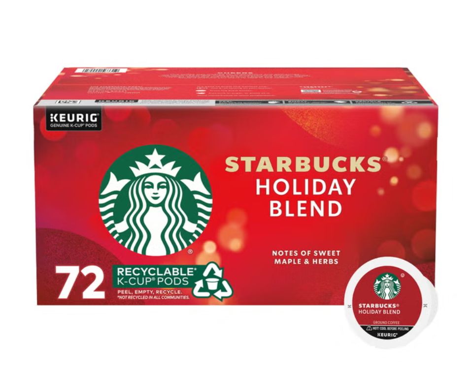 Starbucks K-Cup Coffee Pods 72ct, Limited Edition Holiday Blend Medium Roast Coffee, 100% Arabica Item 3882772