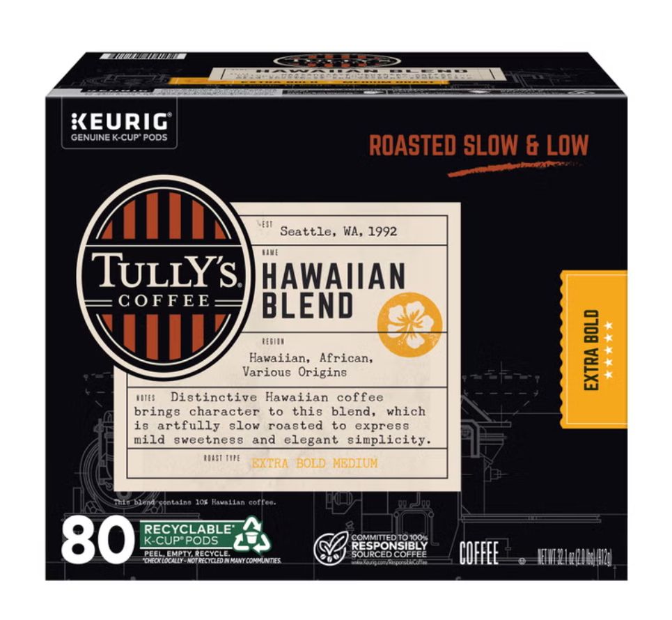 Tully's Coffee Hawaiian Blend K-Cups Pods, 80-count Item 3704330
