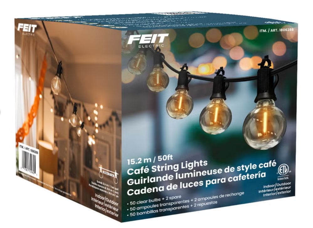 Feit Electric 50' LED Cafe String Light Item 1806288 | Model SL50-50/G12/FIL/RP