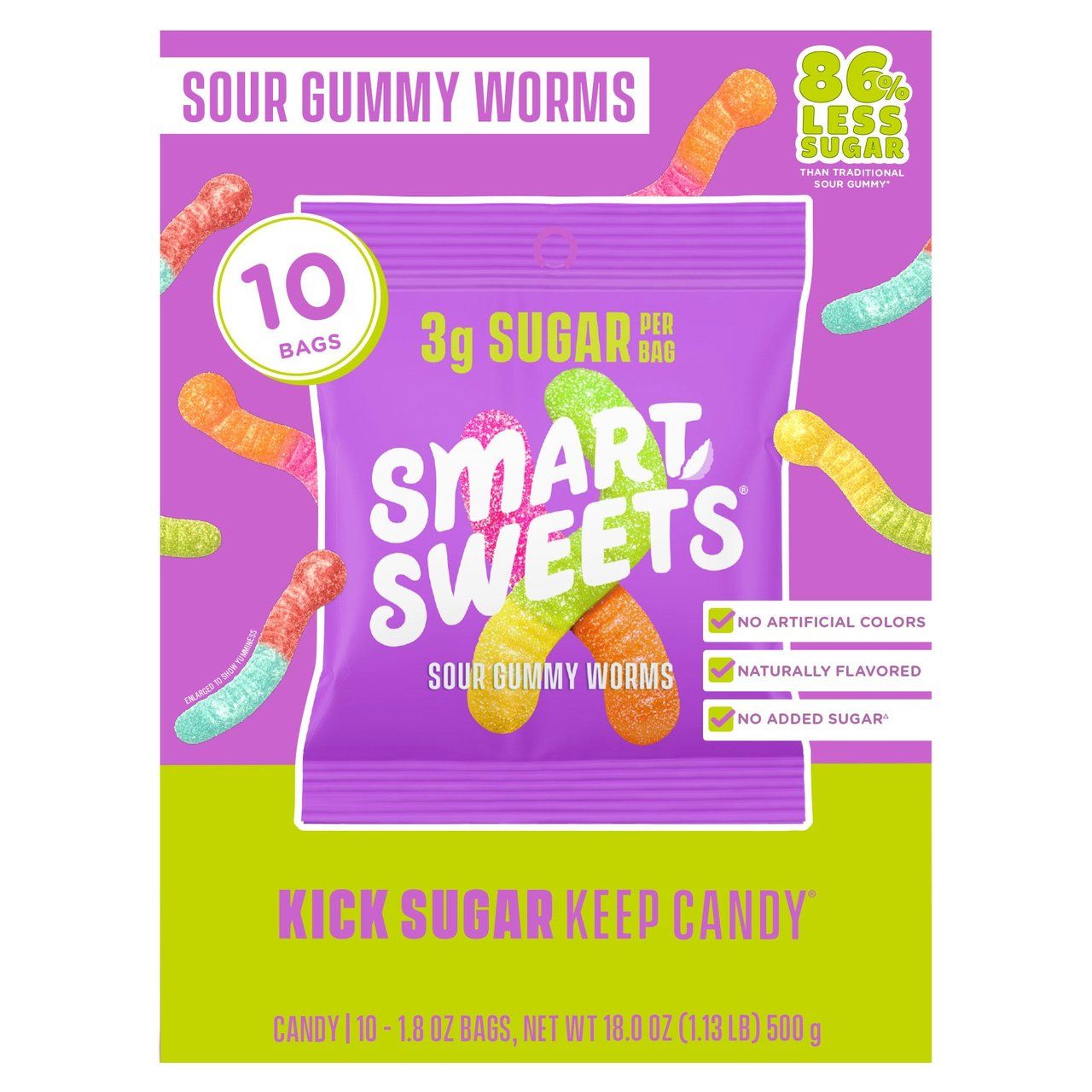 SmartSweets Sour Gummy Worms 10-Pack, 1.8 oz Bags Item #2088345