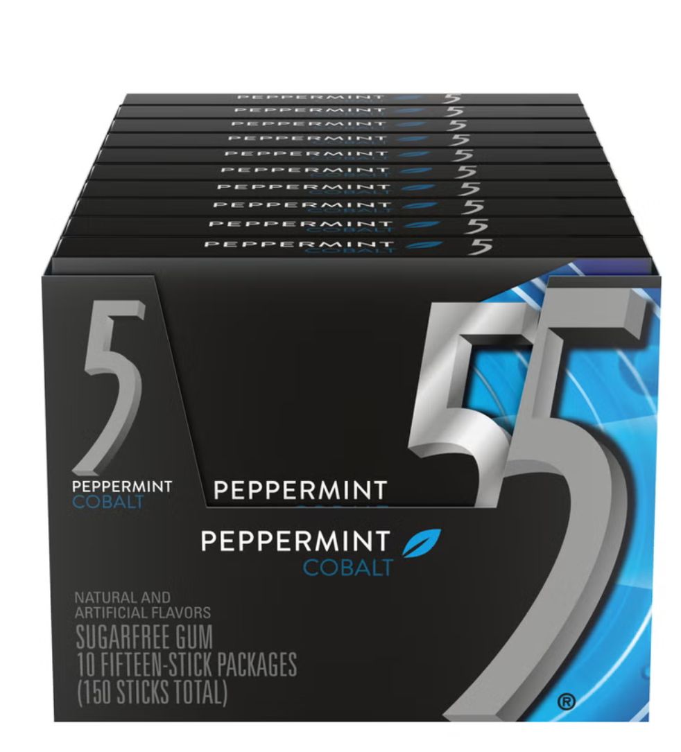 5 Gum Sugar Free Chewing Gum, Peppermint Cobalt, 15 Sticks, 10-Count Item 218771