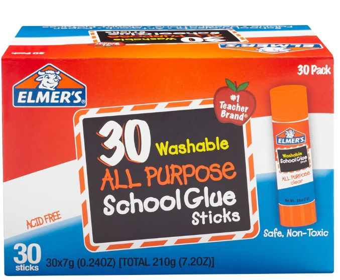 Elmer's All Purpose School Glue Sticks, Washable, 0.24 oz, 30 ct Item 1999764