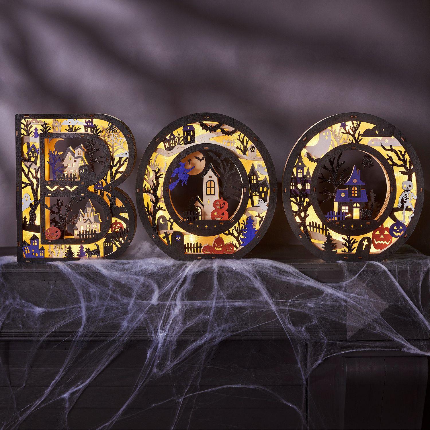 BOO Wood Letters with LED Lights, Set of 3 Item #1929696