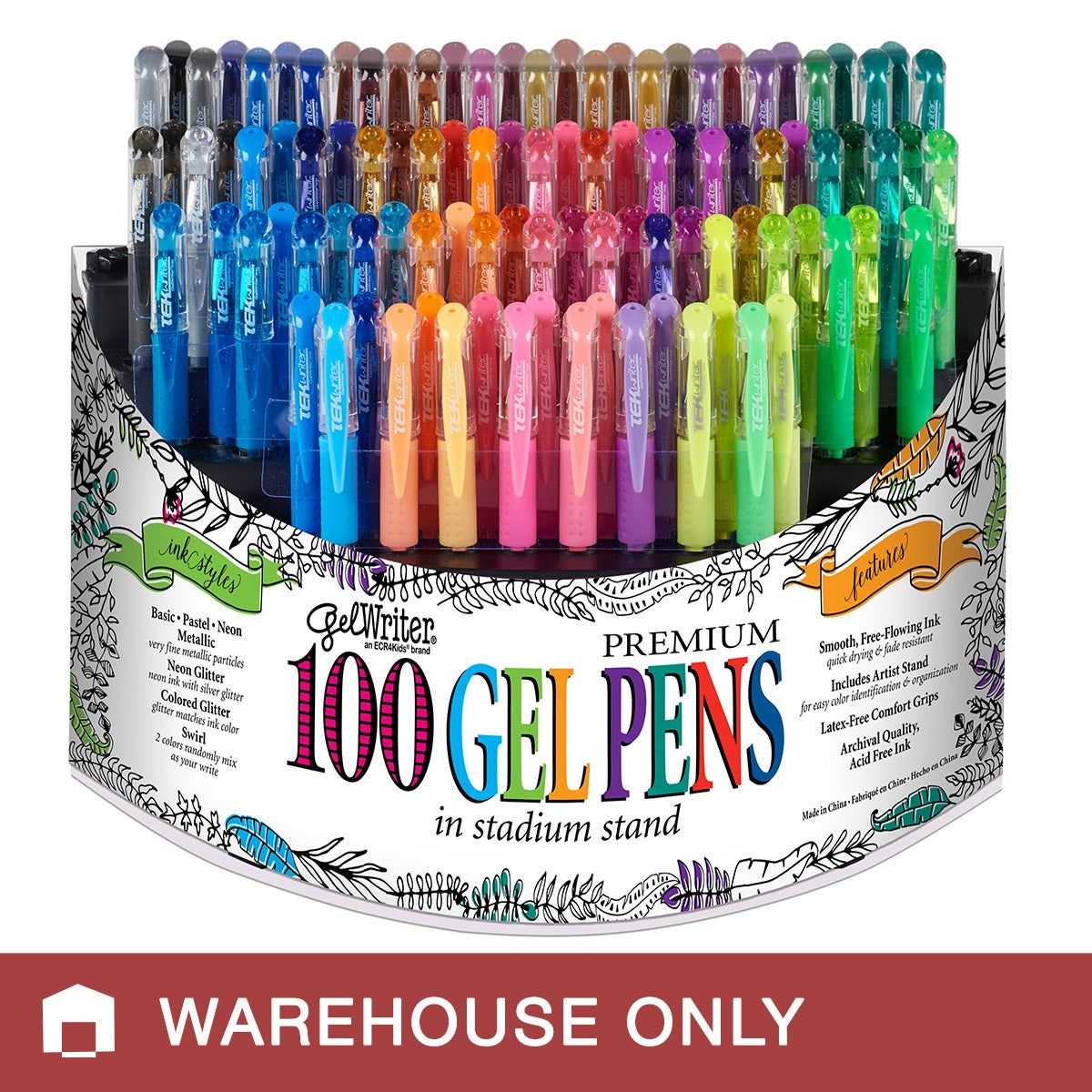 GelWriter Premium Gel Pens with Stadium Stand, 100 Count Item #765521