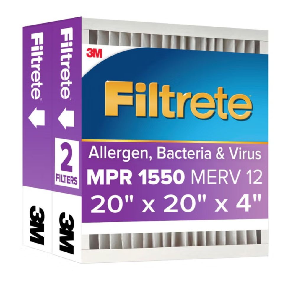 Filtrete Air Filter 4”, MPR 1550 MERV 12, Ultra Allergen, Bacteria, and Virus Deep Pleat Filter, 2-pack Item 1395509 20 x 20 x 4