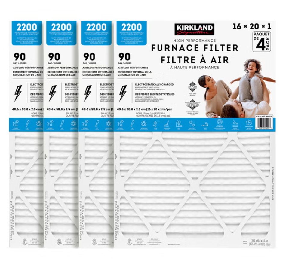 Kirkland Signature 2200 High Performance Furnace Filters, 4-pack Item 1649239 16 x 20 x 1