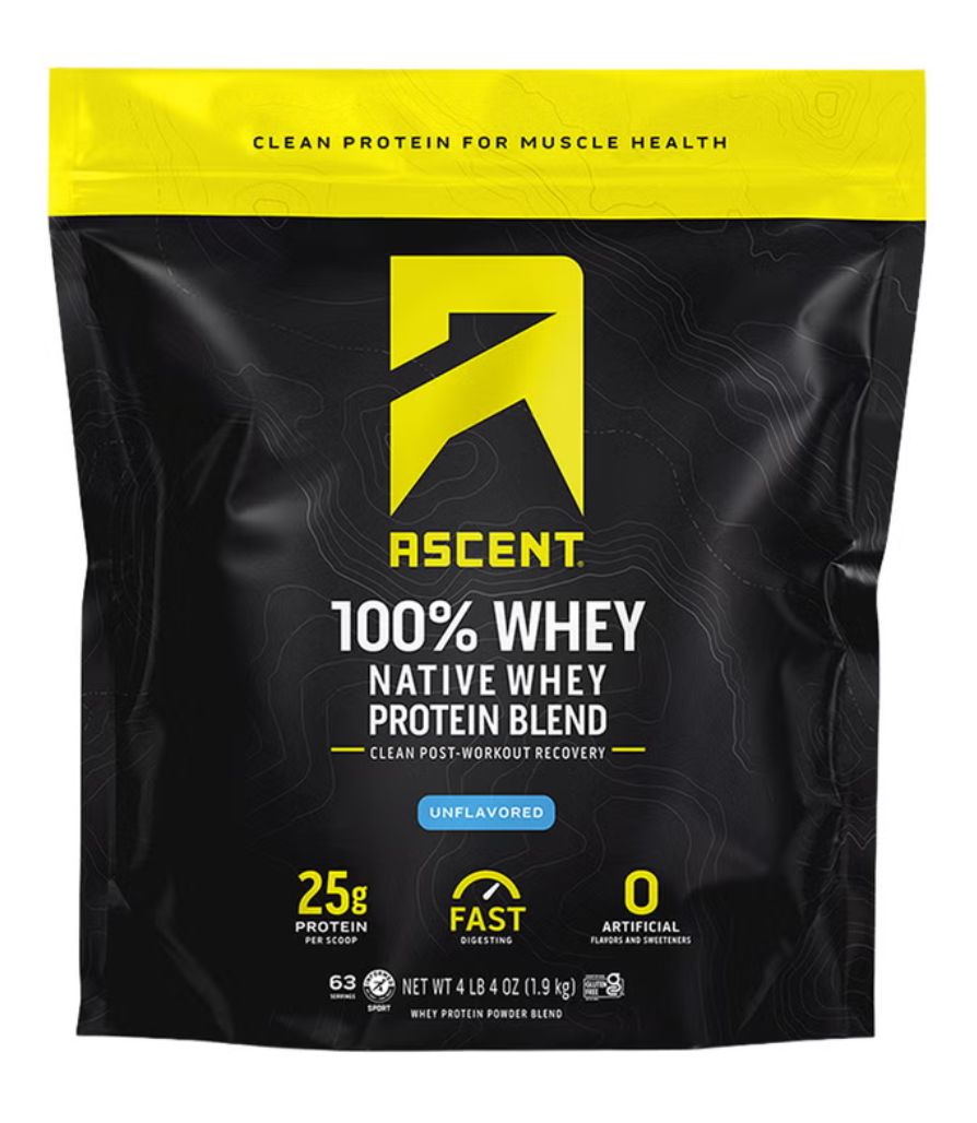 Ascent 100% Whey, Native Whey Protein Blend, Unflavored, 4.25 lbs Item 2010884
