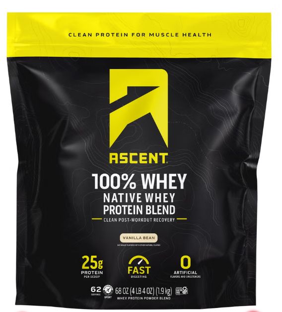 Ascent 100% Whey, Native Whey Protein Blend, Vanilla Bean, 4.25 lbs Item 1667705
