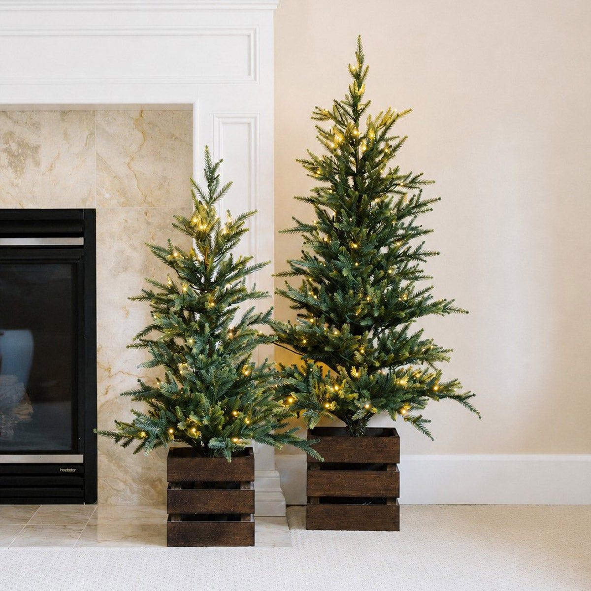 Boxed Pine Trees with Twinkle Lights, Set of 2 (4' &amp; 3')  Item #1929671