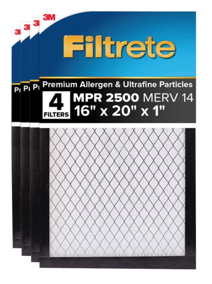 Filtrete Air Filter 1”, MPR 2500 MERV 14, High Performance Premium Allergen, Ultrafine Particles, Bacteria and Virus Filter, 4-pack 16 x 20 x 1 Item 1744671