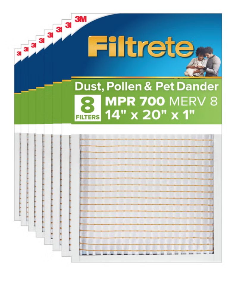 Filtrete Air Filter 1”, MPR 700 MERV 8, Dust, Pollen and Pet Dander Filter, 8-pack 14 x 20 x 1 Item 1976134