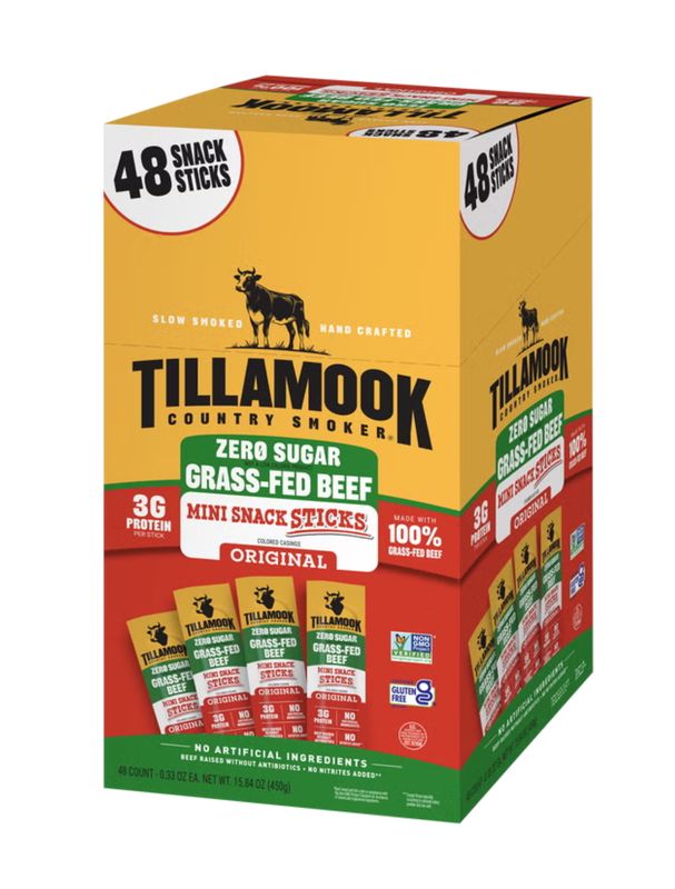 Tillamook Country Smoker Mini Snack Sticks, Grass-Fed Beef, Original, 0.33 oz, 48 ct Item 2082631