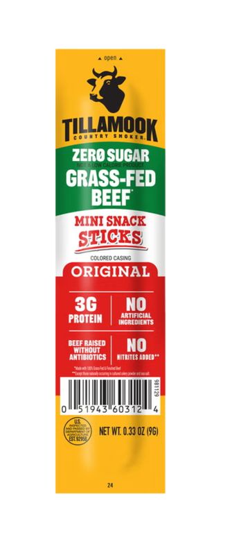 Tillamook Country Smoker Mini Snack Sticks, Grass-Fed Beef, Original, 0.33 oz, 48 ct Item 2082631