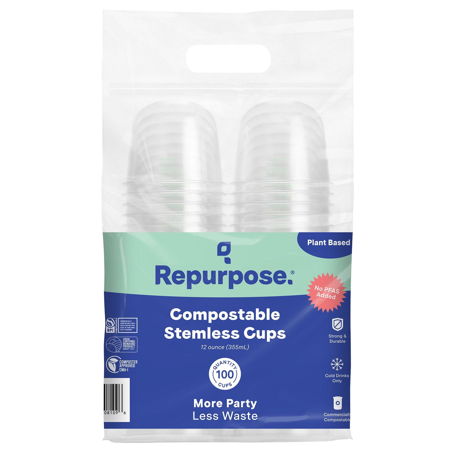 Repurpose Compostable Stemless Cups, 12 oz, 100 CT  Item #1942283