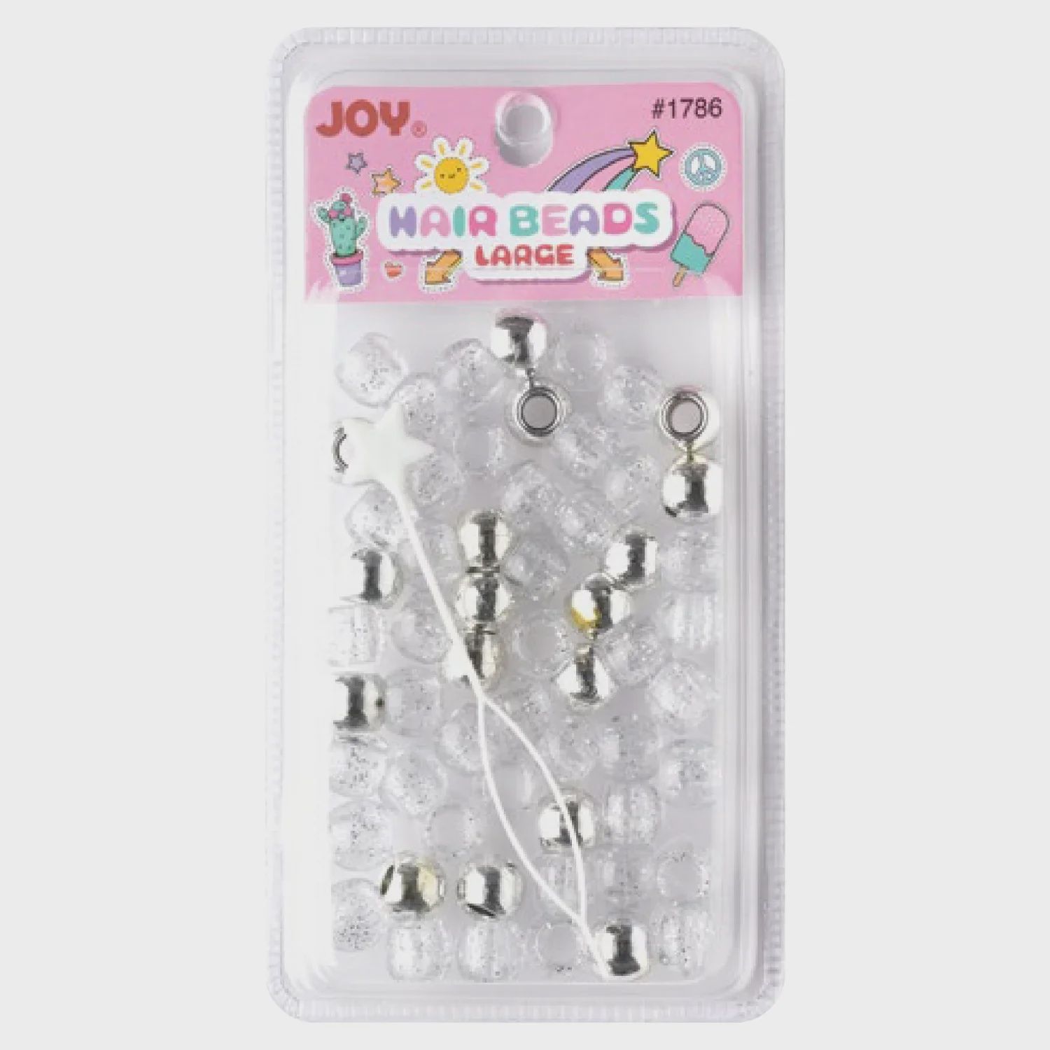 Joy Large Hair Beads Silver Metallic &amp; Glitter
