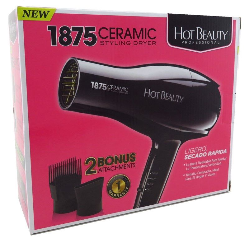 Hot Beauty Dryer 1875 Watt Ceramic with 2 Attachments