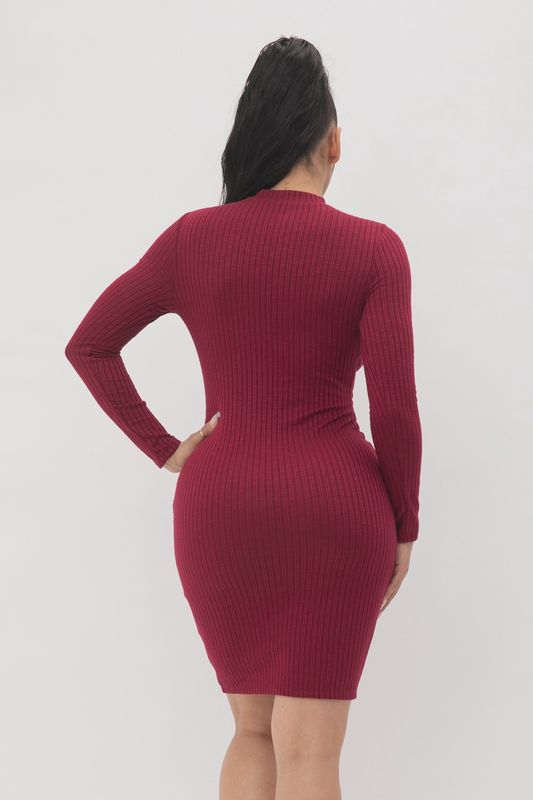 Cut Out Pullover Style Mock Neck Midi Dress