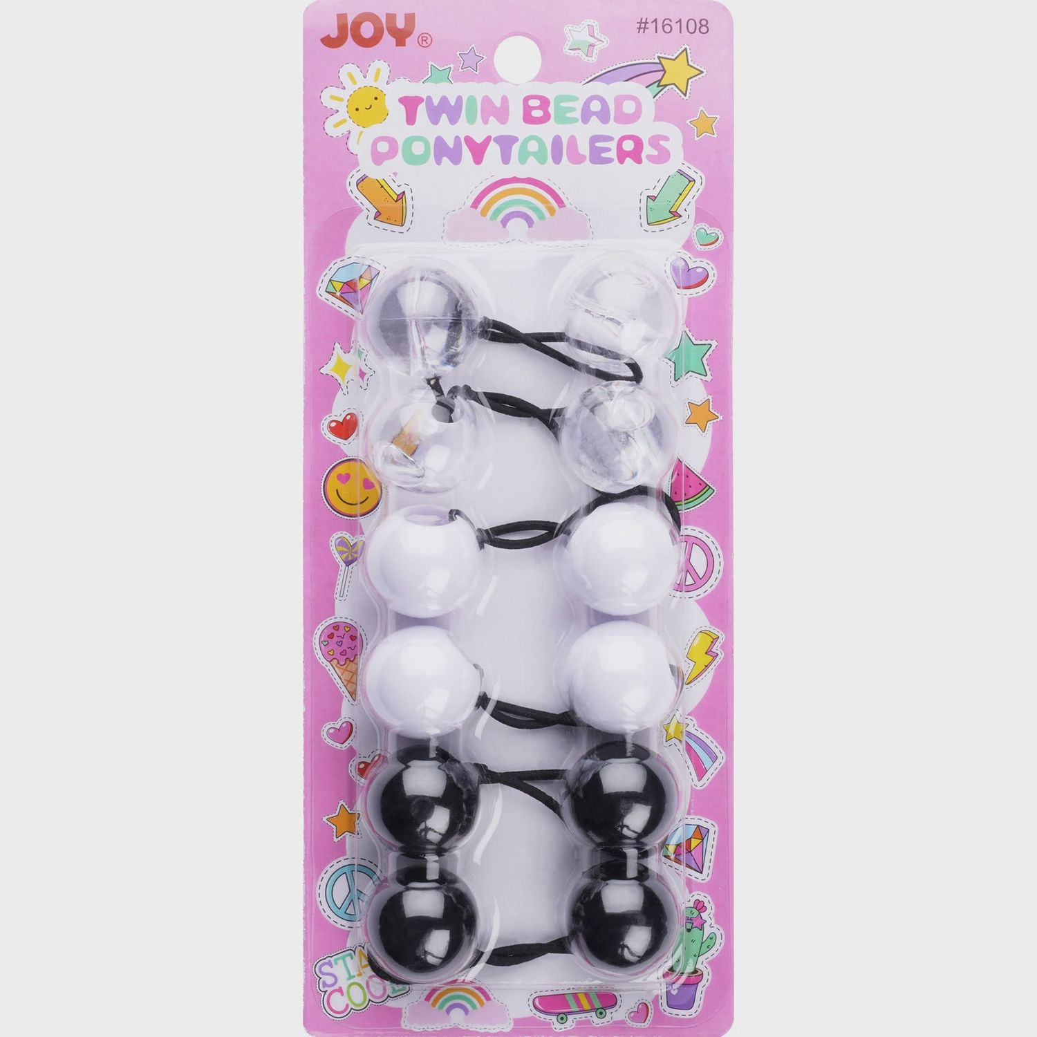 Joy Twin Beads Ponytailers 6ct Assorted