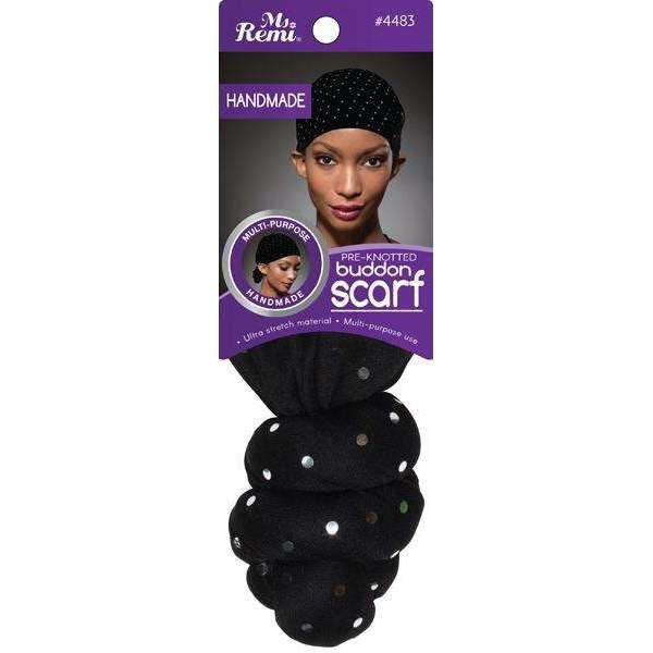 Ms. Remi Pre-Made Buddon Scarf Black/Silver Dot