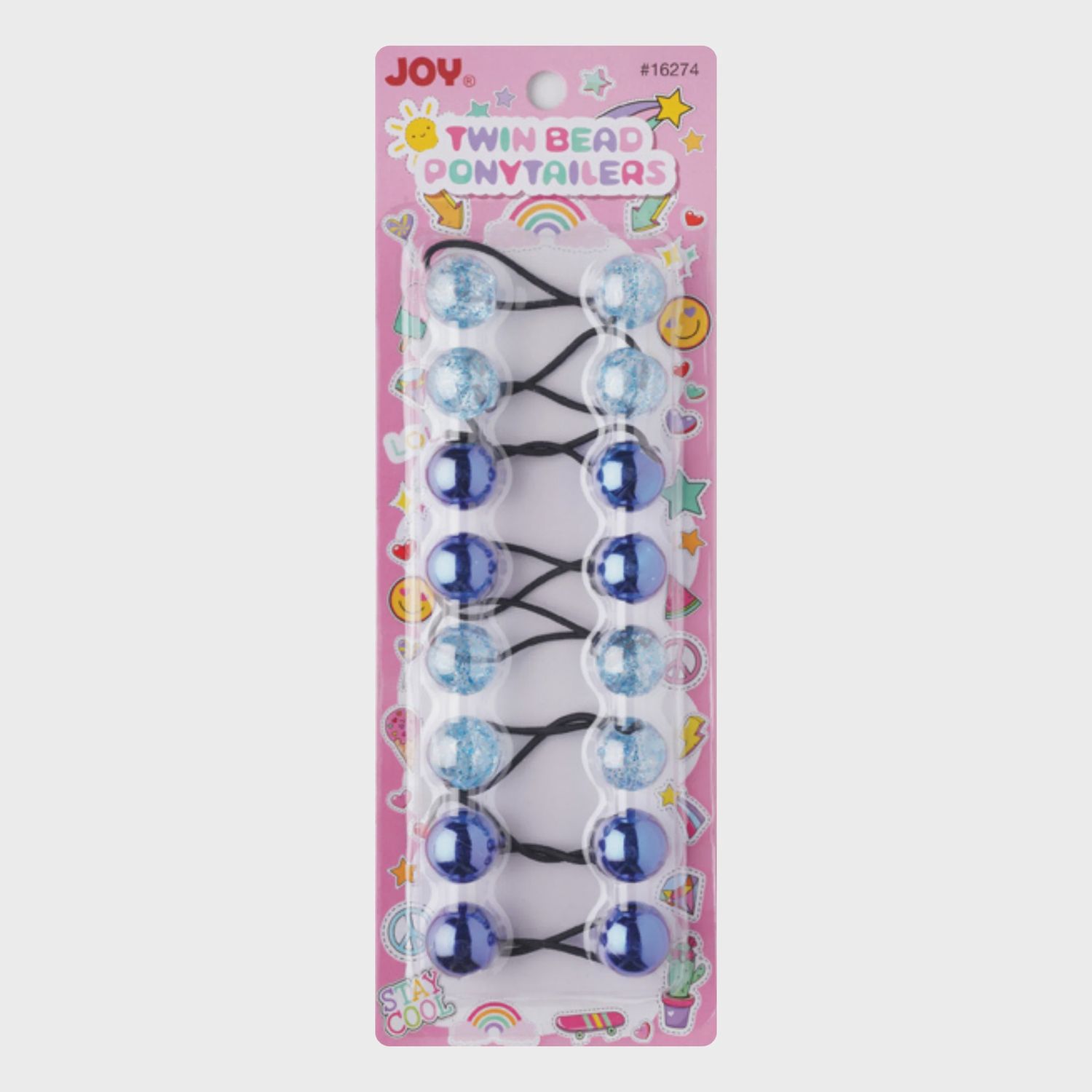 Joy Twin Beads Ponytailers 8ct Assorted Blue