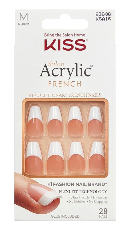 Kiss Salon Acrylic French 28ct Medium Tapered