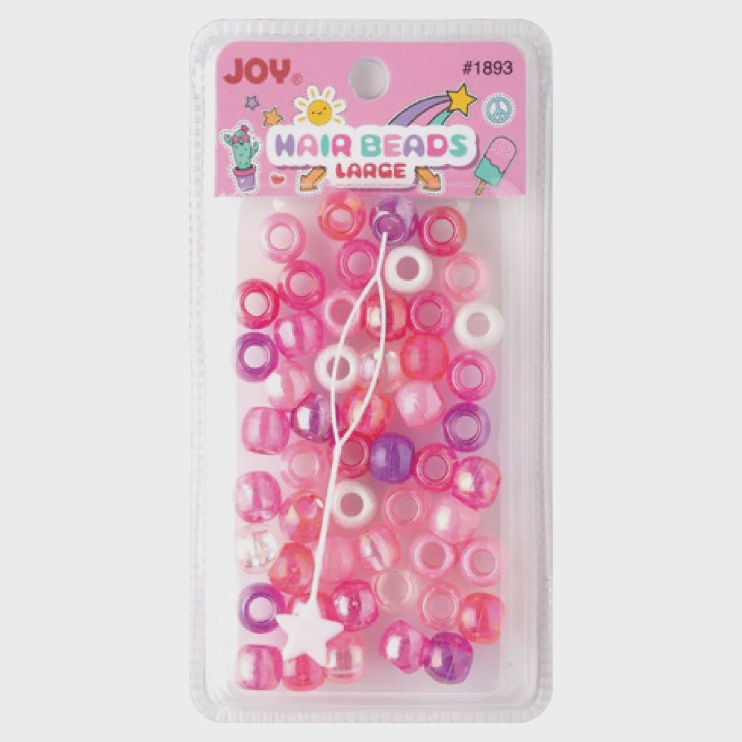 Joy Large Hair Beads Asst Pink &amp; Purple Glitter