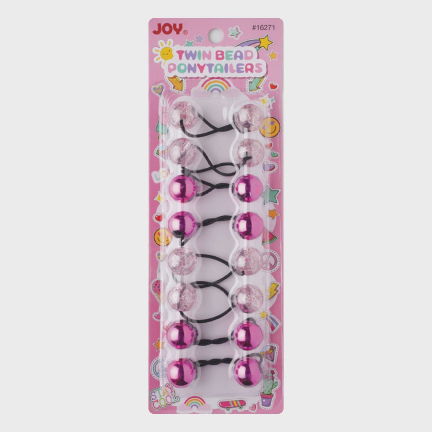 Joy Twin Beads Ponytailer 8ct Assorted Pink