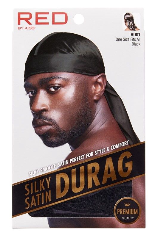 Kiss Red Durag Silky Satin Black One Size Fits All (12in)
