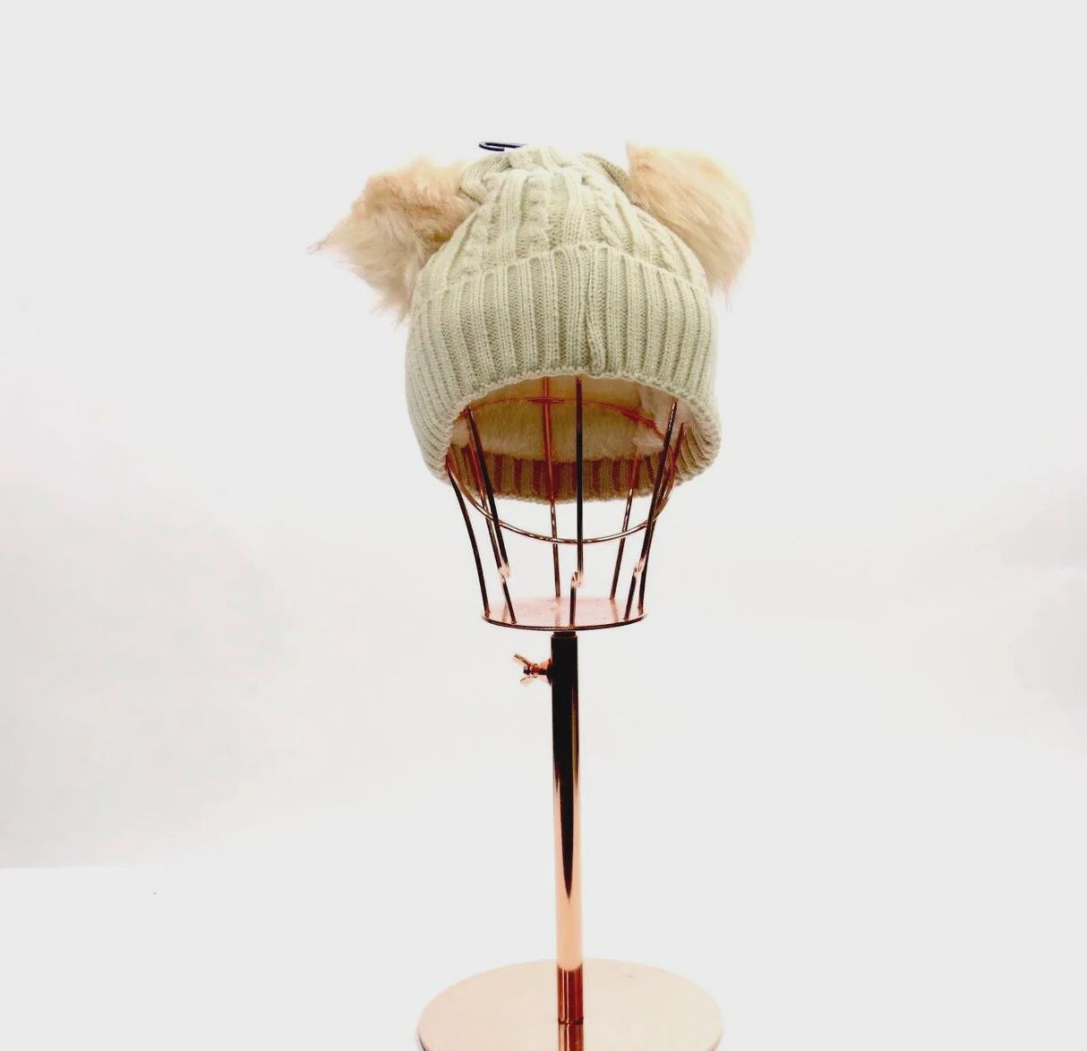 Knitted Double Pom Pom, Color: Khaki