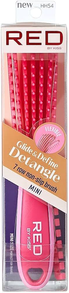 Kiss Red Brush Glide &amp; Define Detangle 9 Row Non-Slip Pink